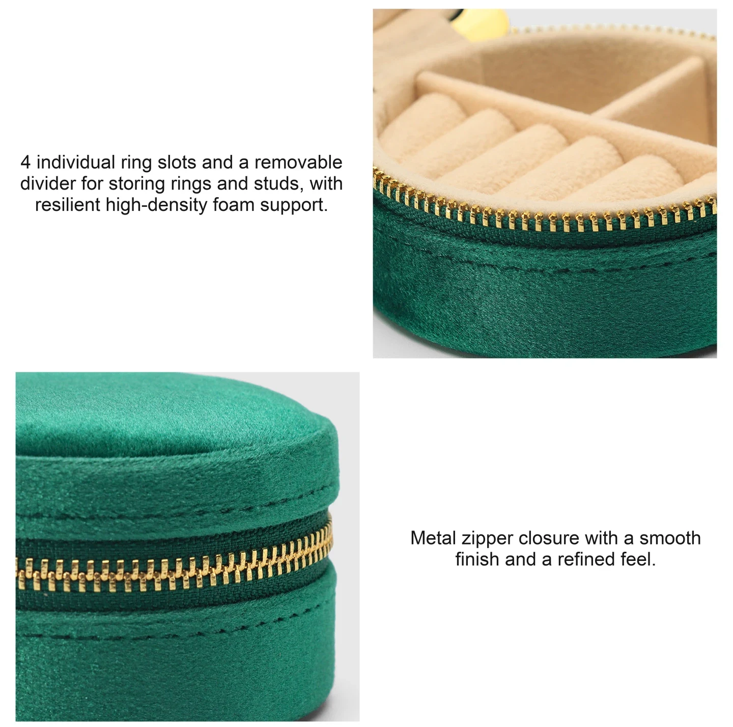 A zipper around the rounded edge.