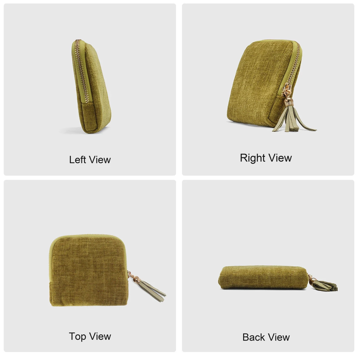 Four views of the yellow pouch