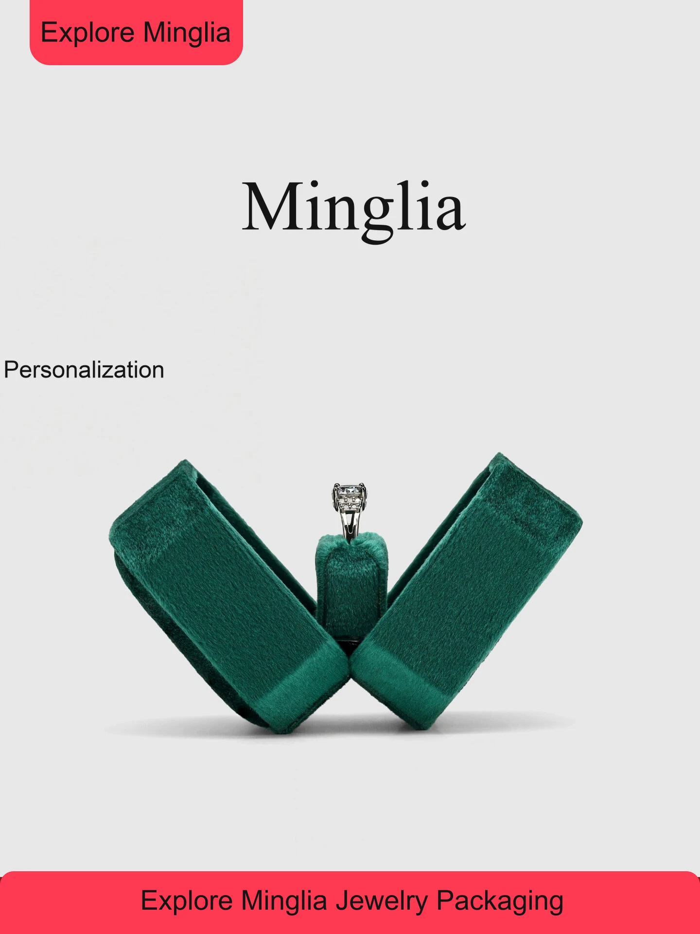 JT0001 Velvet ring box with opening sides, shown in Emerald green