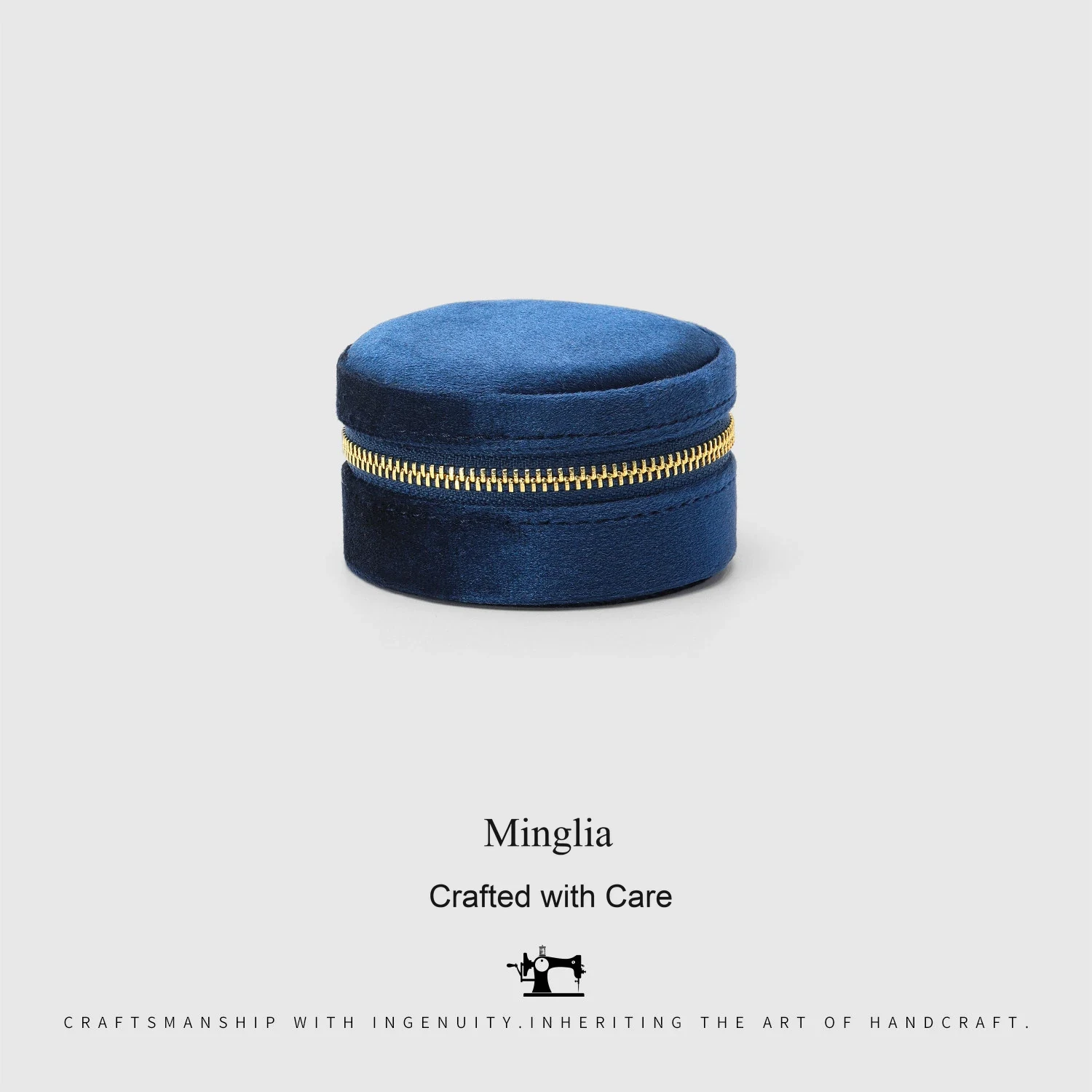 Navy textured plush · closed case