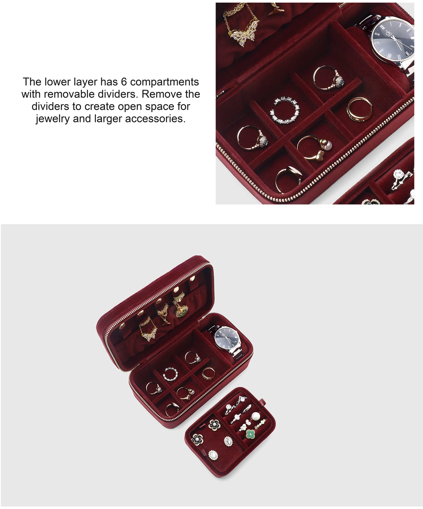 Compartments for a collection.
