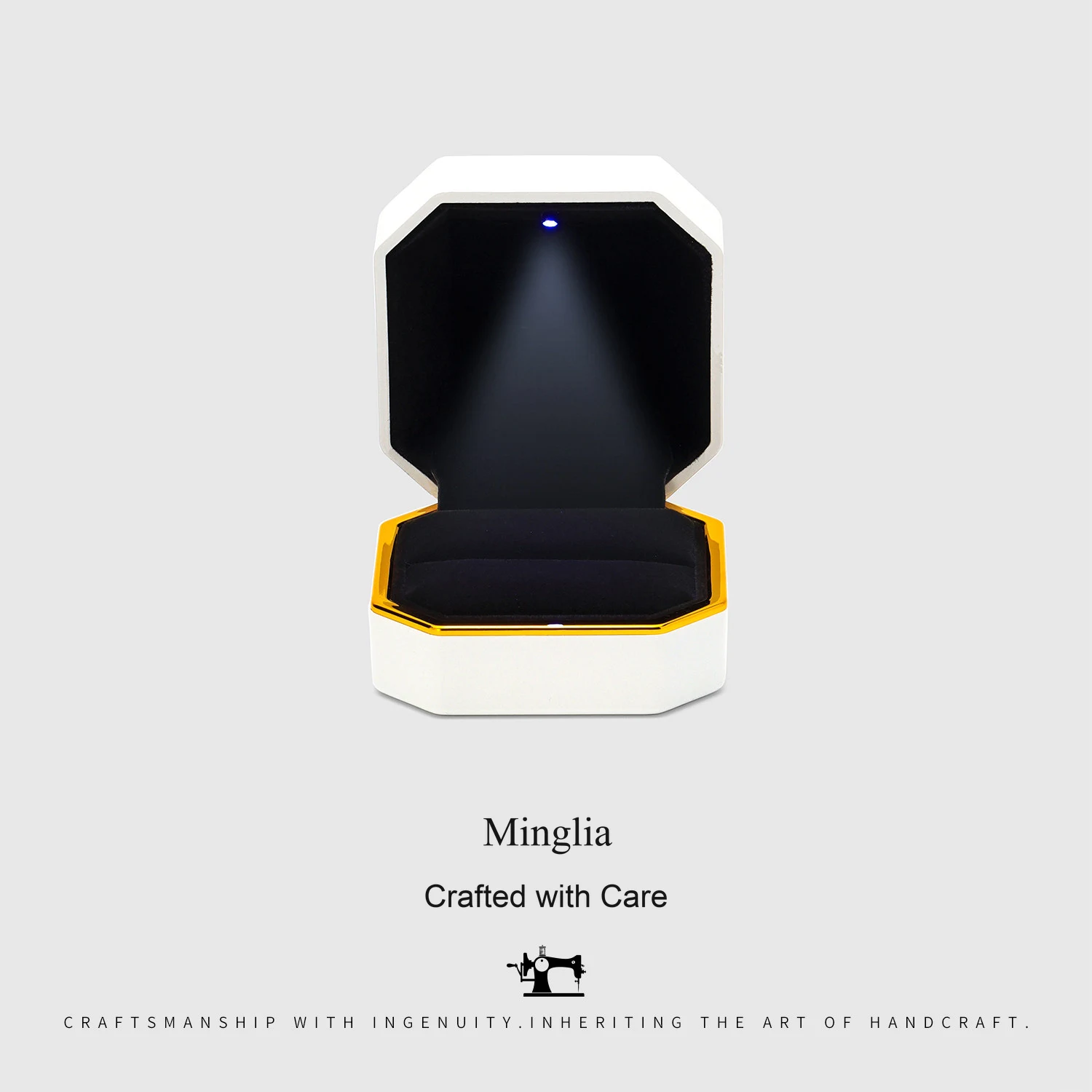 WX0004 Illuminated octagonal ring box, shown in White